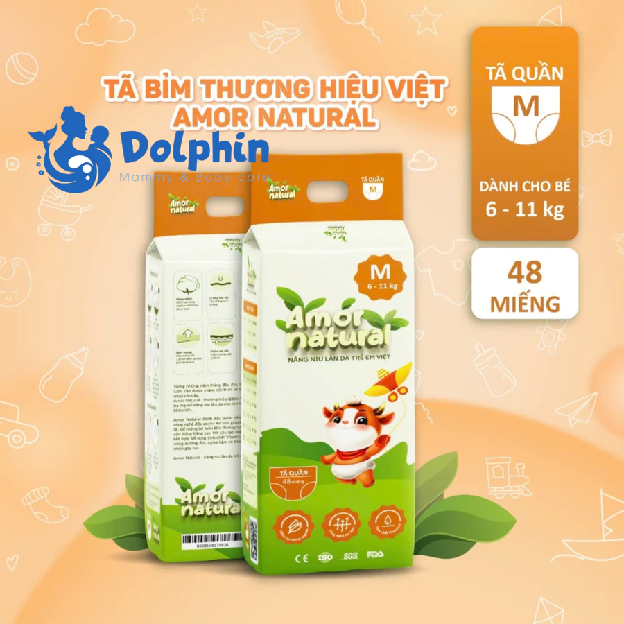 Bỉm - Tã quần Amor Natural size M 48 miếng (6-11kg)
